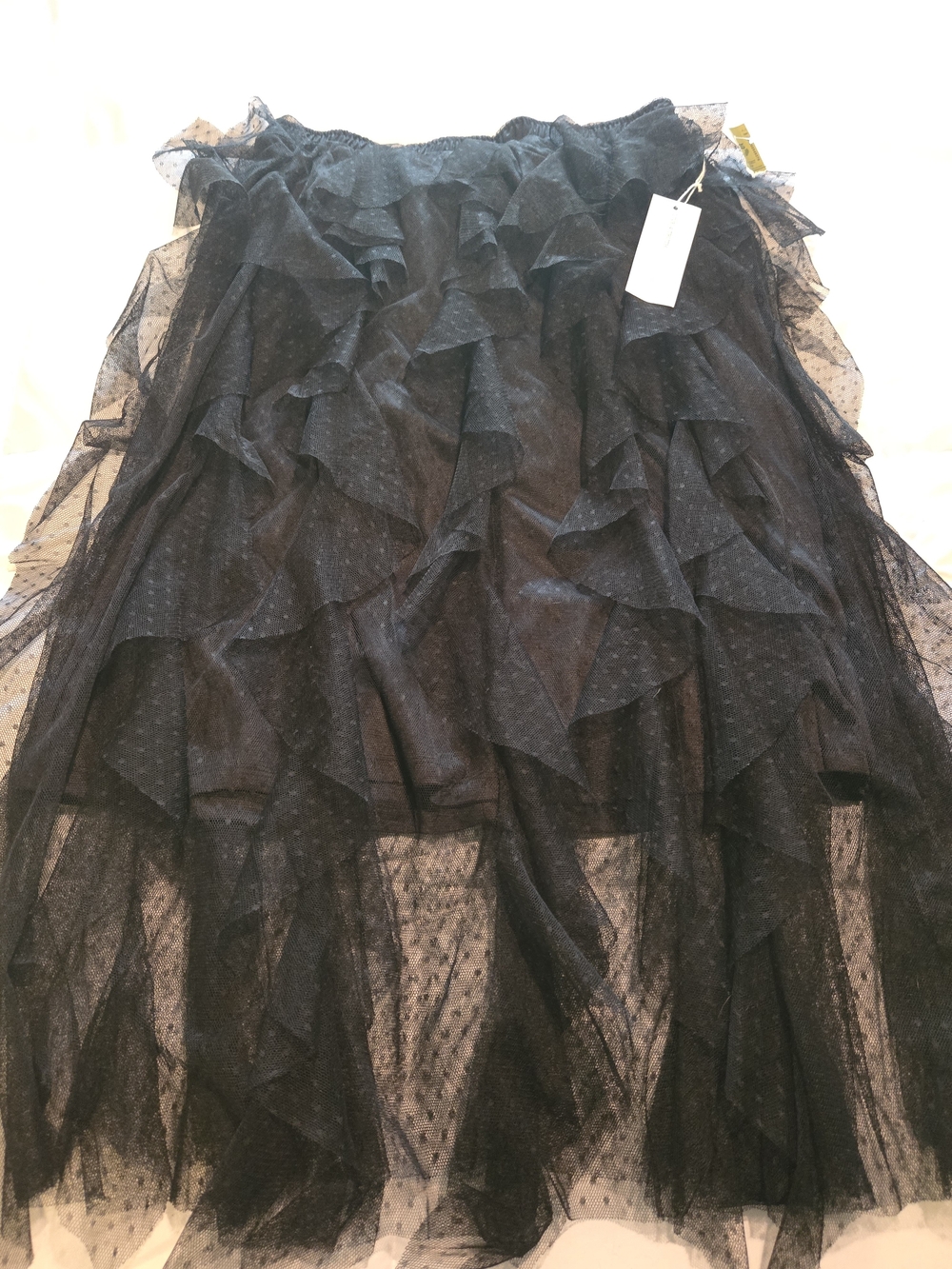 Black Ruffle Tulle Midi Skirt